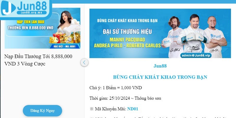 Khuyến mãi JUN88 - Tổng hợp những ưu đãi HOT tại nhà cái 1 Ưu đãi đặc biệt cho thành viên mới với phần thưởng 8.888K khi nạp tiền lần đầu